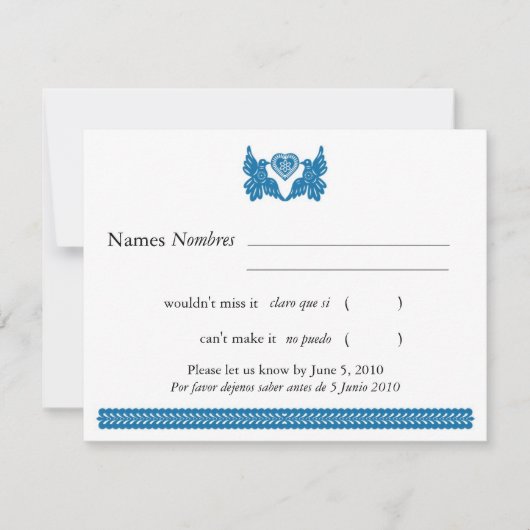 Blue Papel Picado Style Tortelduifjes RSVP Kaartje (Voorkant)