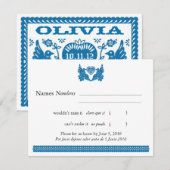 Blue Papel Picado Style Tortelduifjes RSVP Kaartje (Voorkant / Achterkant)