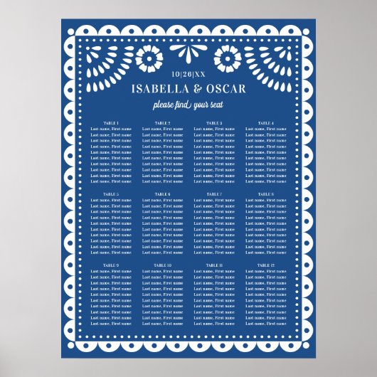 Blue Papel Picado Wedding Reception Signaal Poster (Voorkant)