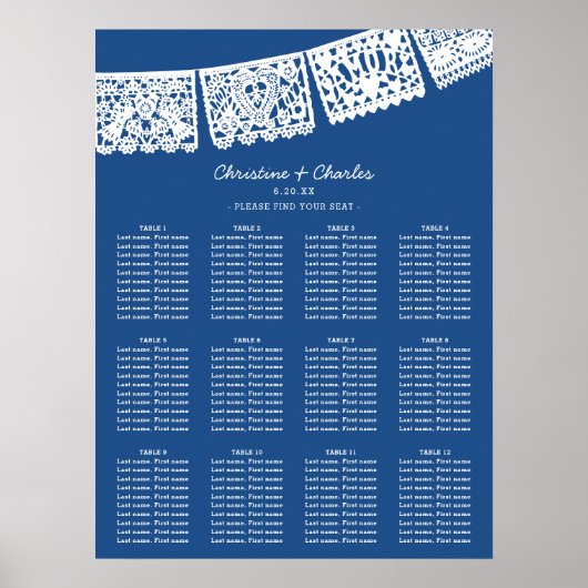 Blue Papel Picado Wedding Seating Chart Poster (Voorkant)