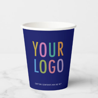 Blue Paper Cups Custom Business Logo Branded 8 oz Papieren Bekers