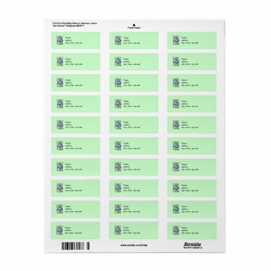 Blue Parakeet Return Address Labels (Full Sheet)