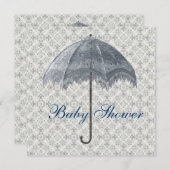  Blue Parasol Damask Baby Boy Shower Kaart (Voorkant / Achterkant)