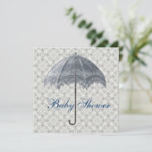  Blue Parasol Damask Baby Boy Shower Kaart (Staand voorkant)