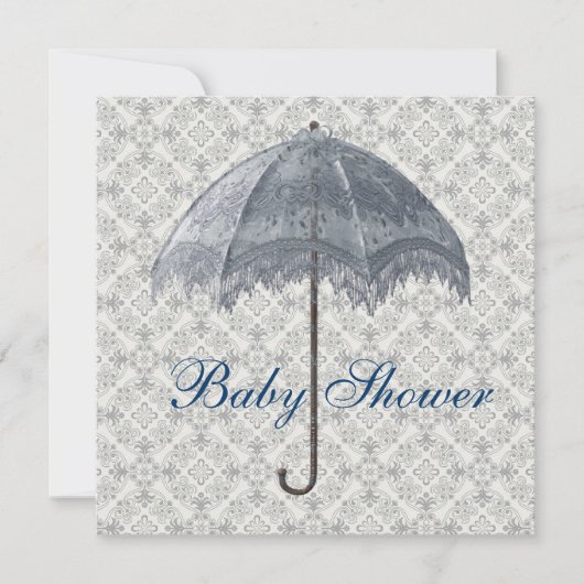  Blue Parasol Damask Baby Boy Shower Kaart (Voorkant)