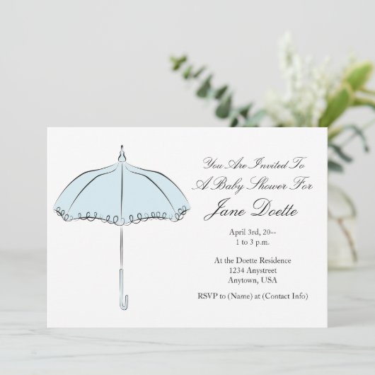  Blue Parasol Douche Uitnodiging (Staand voorkant)