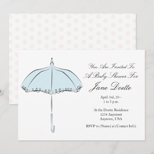  Blue Parasol Douche Uitnodiging (Voorkant / Achterkant)