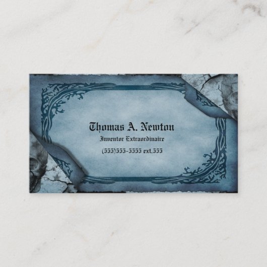 Blue Parchment Calling Card Gothic Visitekaartje Contactkaartje (Voorkant)