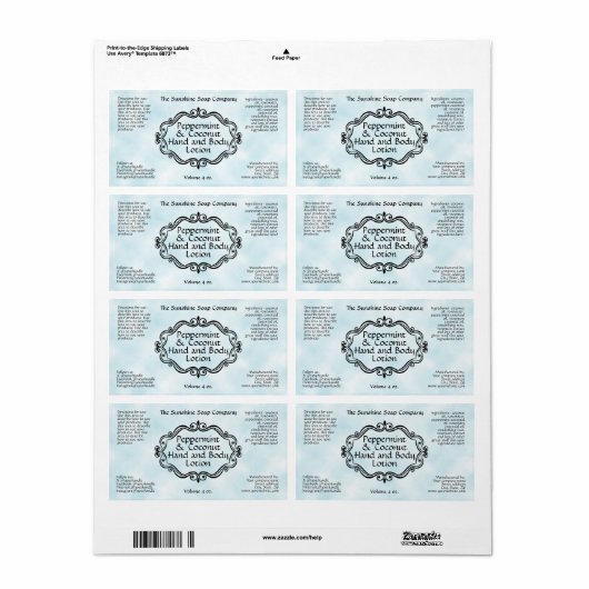 Blue parchment vintage frame cosmetic label (Full Sheet)