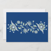 Blue Pareltjes Floral Party Invitation Kaart (Achterkant)