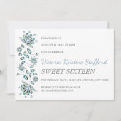 Blue Pareltjes Floral Party Invitation Kaart (Voorkant)