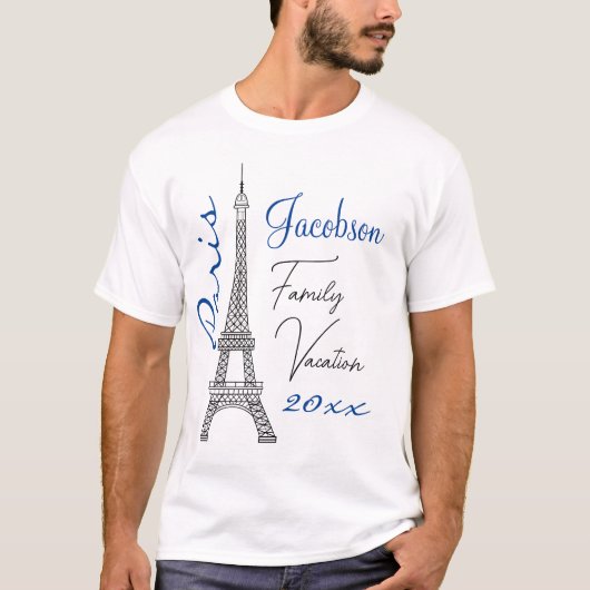 Blue Paris Frankrijk Eiffel Tower Family Vacking T-shirt (Voorkant)