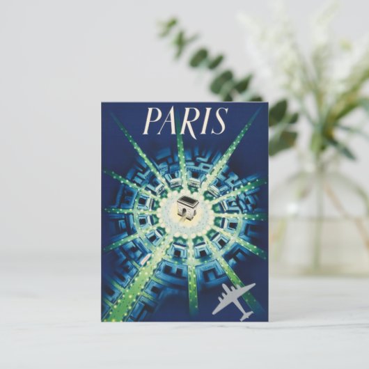 Blue  Paris Frans Air Travel Europe Briefkaart (Staand voorkant)