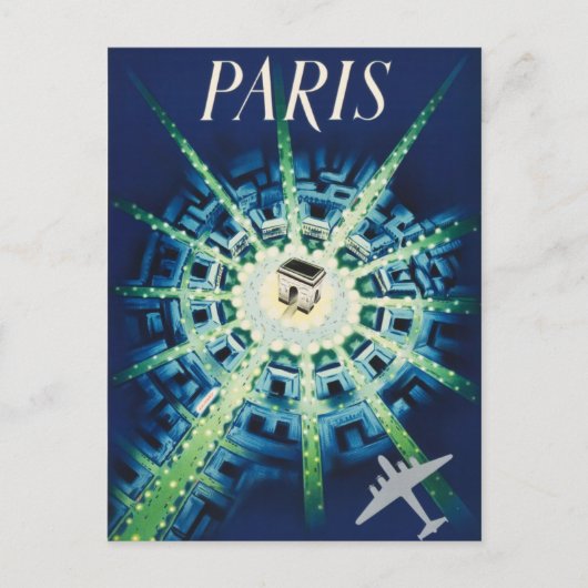 Blue  Paris Frans Air Travel Europe Briefkaart (Voorkant)