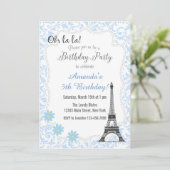 Blue Paris Romantic Birthday Invitation Kaart (Staand voorkant)