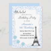 Blue Paris Romantic Birthday Invitation Kaart (Voorkant / Achterkant)