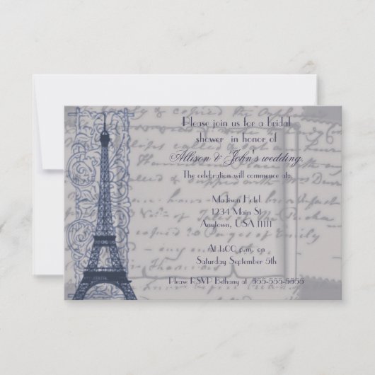 Blue Parisian Bridal Shower-uitnodiging Kaart (Voorkant)