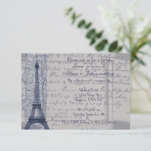 Blue Parisian Bridal Shower-uitnodiging Kaart