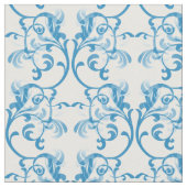 Blue Parisian Damask Pattern Fabric Stof (Close Up)