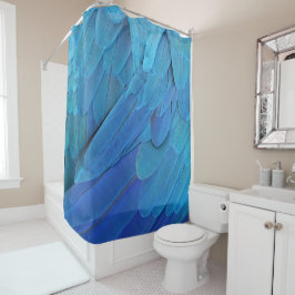 Blue parrot feathers pattern douchegordijn
