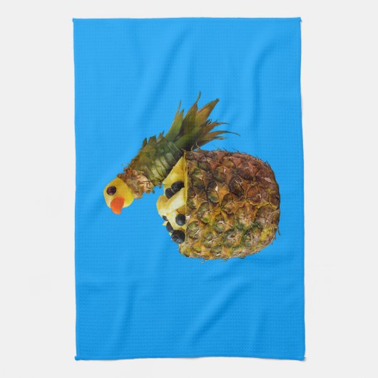 Blue parrot kitchen towel. theedoek (Verticaal)