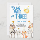 Blue Party Forest Animals Party Petten 3e verjaard Kaart (Voorkant)