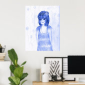Blue Party Girl Flapper Poster (Thuiskantoor)