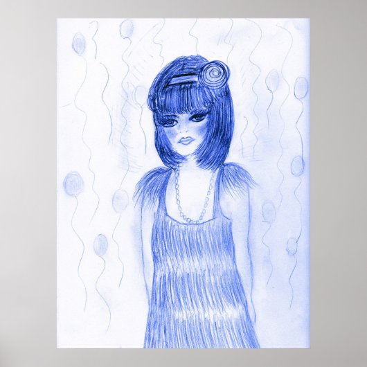 Blue Party Girl Flapper Poster (Voorkant)