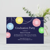 Blue Party Lantern Afstuderen Invitation Kaart (Staand voorkant)