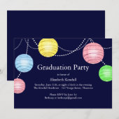 Blue Party Lantern Afstuderen Invitation Kaart (Voorkant / Achterkant)