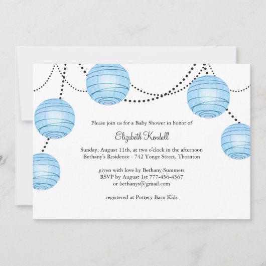 Blue Party Lantern Baby shower Invitation Kaart (Voorkant)