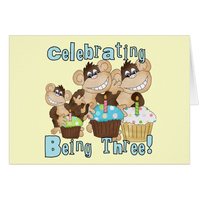 Blue Party Monkeys 3e Verjaardag T-shirts en gesch (Voorkant Horizontaal)