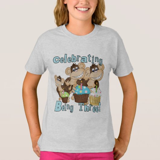 Blue Party Monkeys 3e Verjaardag T-shirts en gesch (Voorkant)