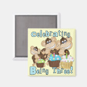 Blue Party Monkeys 3e Verjaardag T-shirts en gesch Magneet (Voorkant / Achterkant)