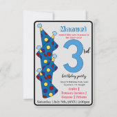 Blue Party Petten 3e verjaardagsfeestje Kinder Kaart (Voorkant)