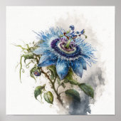 Blue Passion Flower Art Print Poster (Voorkant)