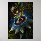 Blue Passion Flower Art Print Poster (Voorkant)