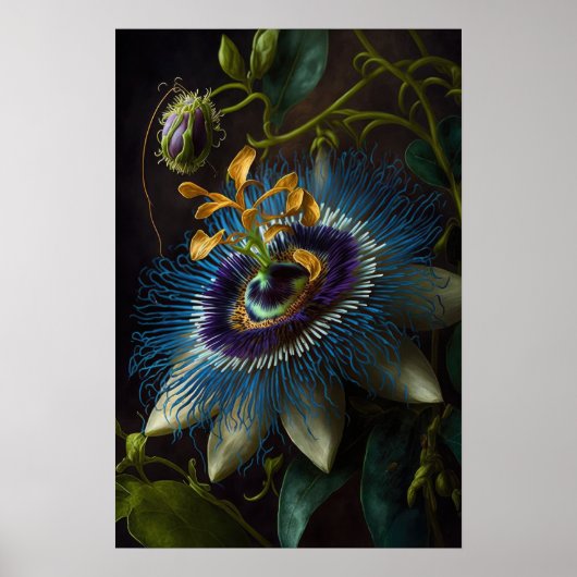 Blue Passion Flower Art Print Poster (Voorkant)