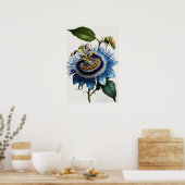 Blue Passion Flower Art Print Poster (Keuken)