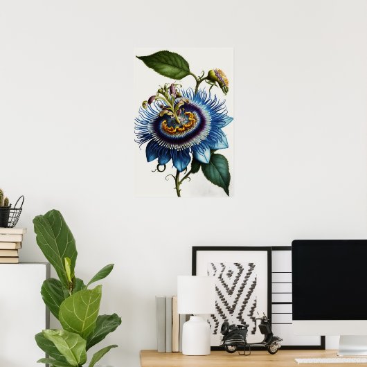 Blue Passion Flower Art Print Poster (Thuiskantoor)