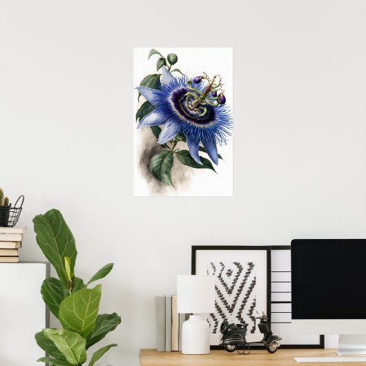 Blue Passion Flower Art Print Poster (Thuiskantoor)