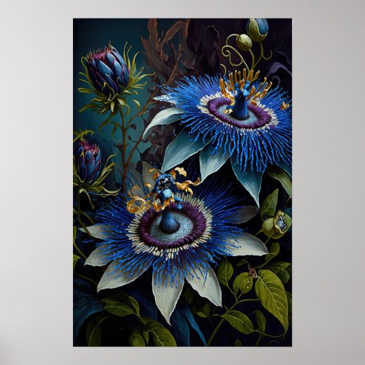 Blue Passion Flower Art Print Poster (Voorkant)