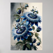 Blue Passion Flowers Art Print Poster (Voorkant)