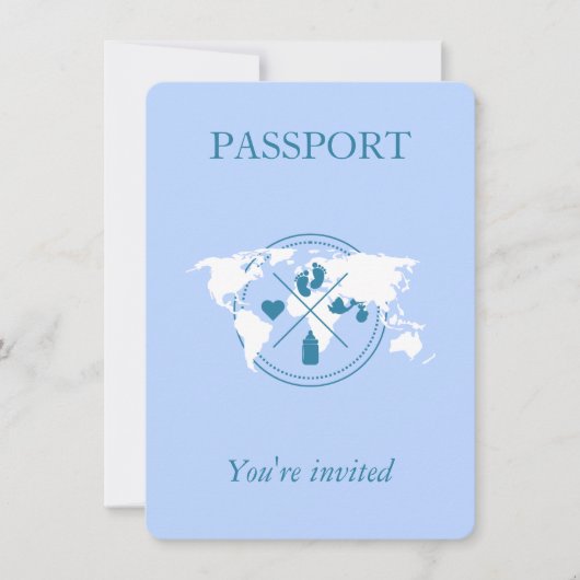 Blue Passport Travel Boy Baby shower Wereldkaart Kaart (Voorkant)