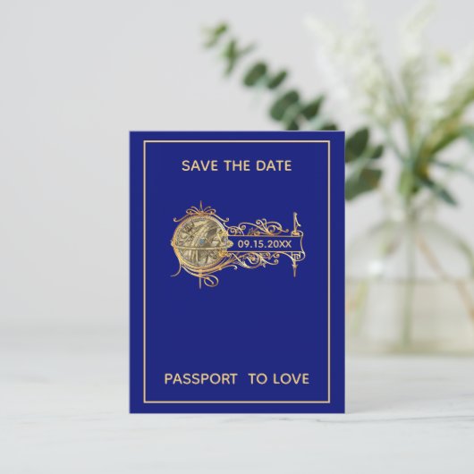 Blue Passport Travel Sla de datum op Aankondigingskaart (Staand voorkant)