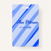 Blue pastel add name date boho retro lines pattern badge (Achterkant)