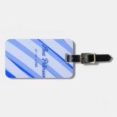 Blue pastel add name date boho retro lines pattern bagagelabel (Voorkant horizontaal)