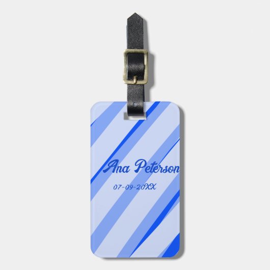 Blue pastel add name date boho retro lines pattern bagagelabel (Voorkant verticaal)