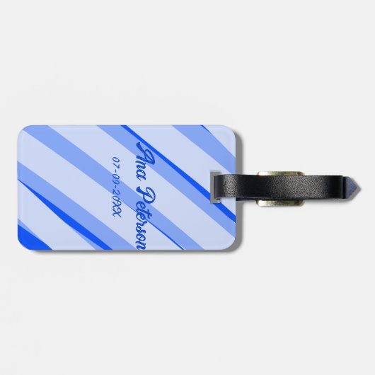 Blue pastel add name date boho retro lines pattern bagagelabel (Achterkant horizontaal)