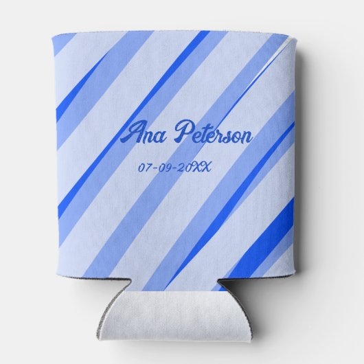 Blue pastel add name date boho retro lines pattern blikjeskoeler (Achterkant)